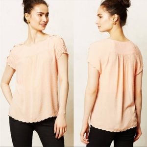 Anthropologie Maeve | Peach Textured Swiss dot button top-Size:6